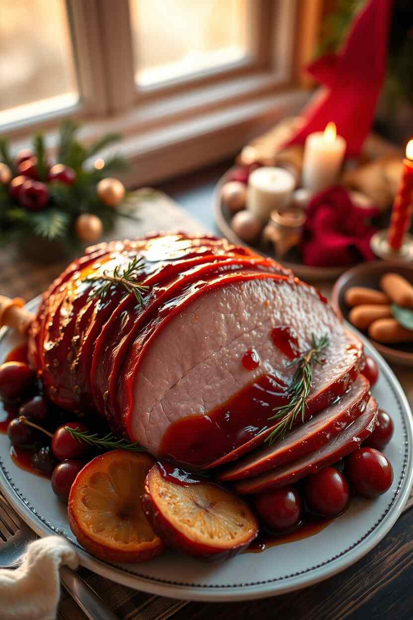 Cherry Bourbon Glazed Ham