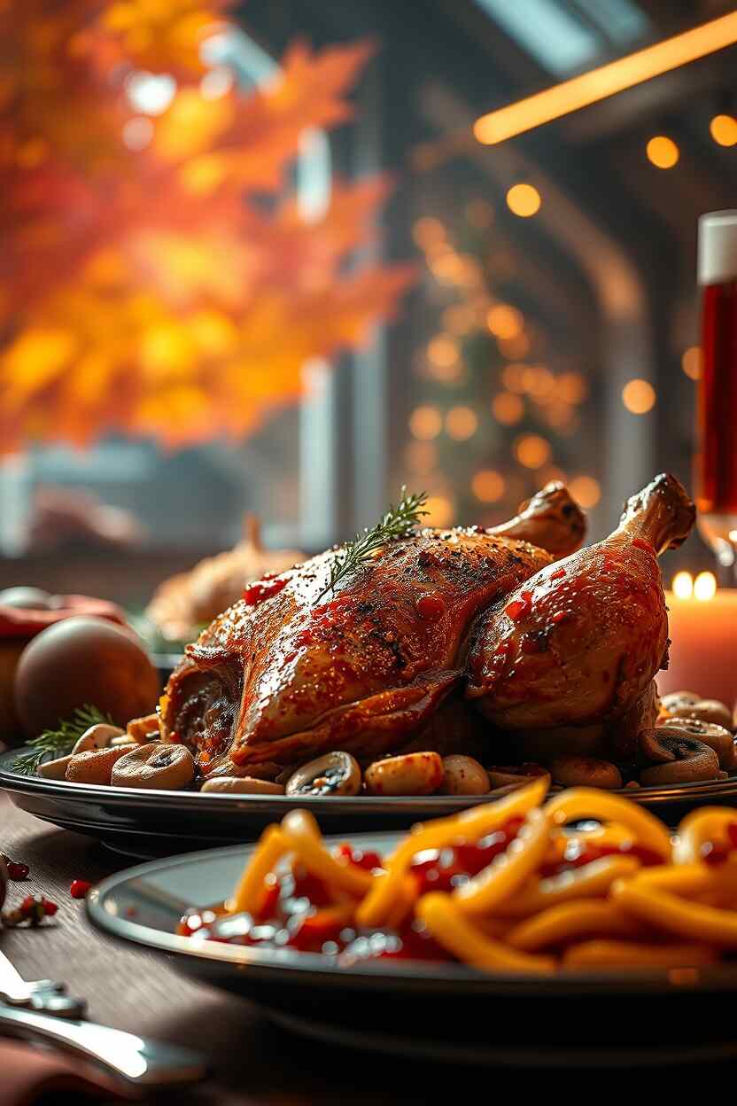 Roasted Chicken with Mushroom and Wine Sauce