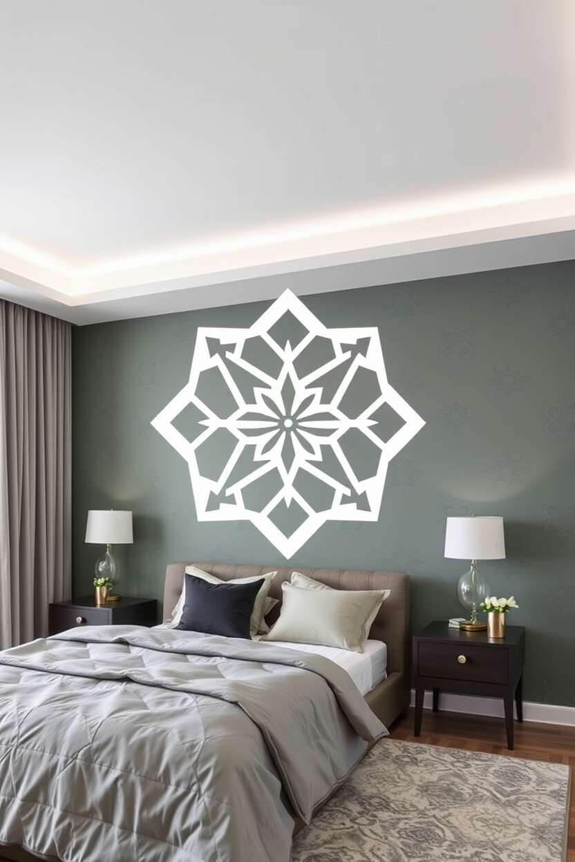 Sage Green Accent Wall with Grey Patterns 1