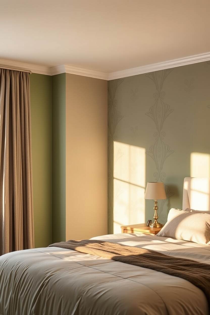 Sage Green Accent Wall with Grey Patterns